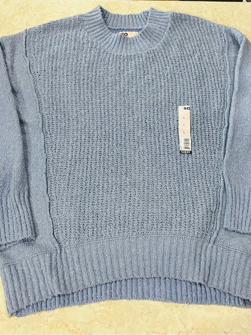 SO Women's Pale Blue Crewneck Chunky Knit Sweater